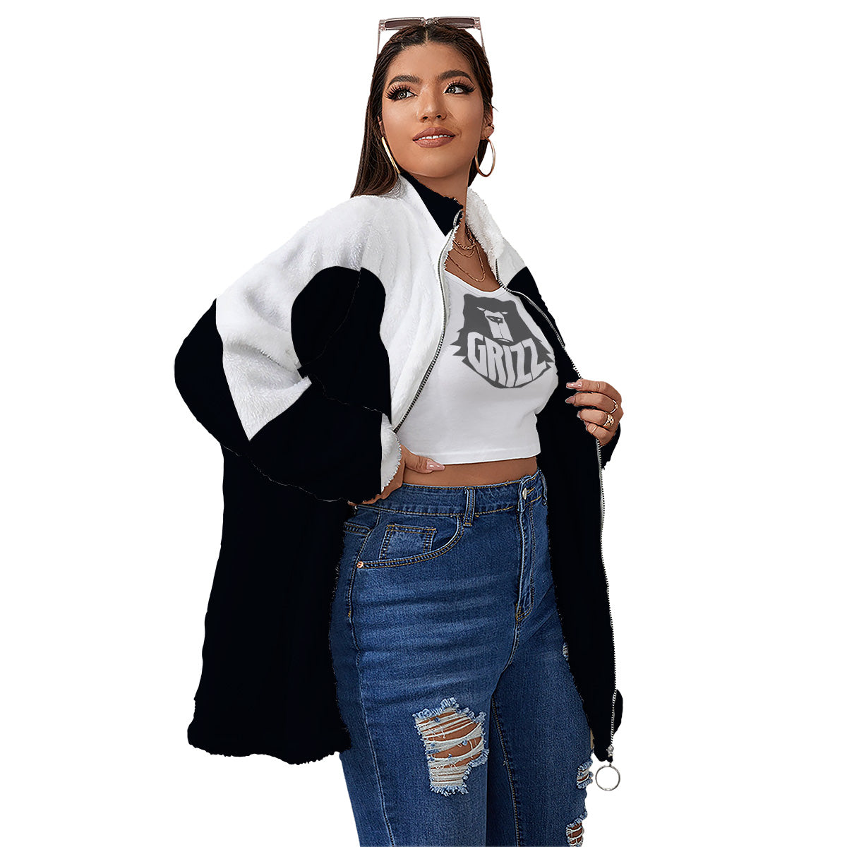 Aries Sign White And Black Print Women's Sherpa Jacket-grizzshop