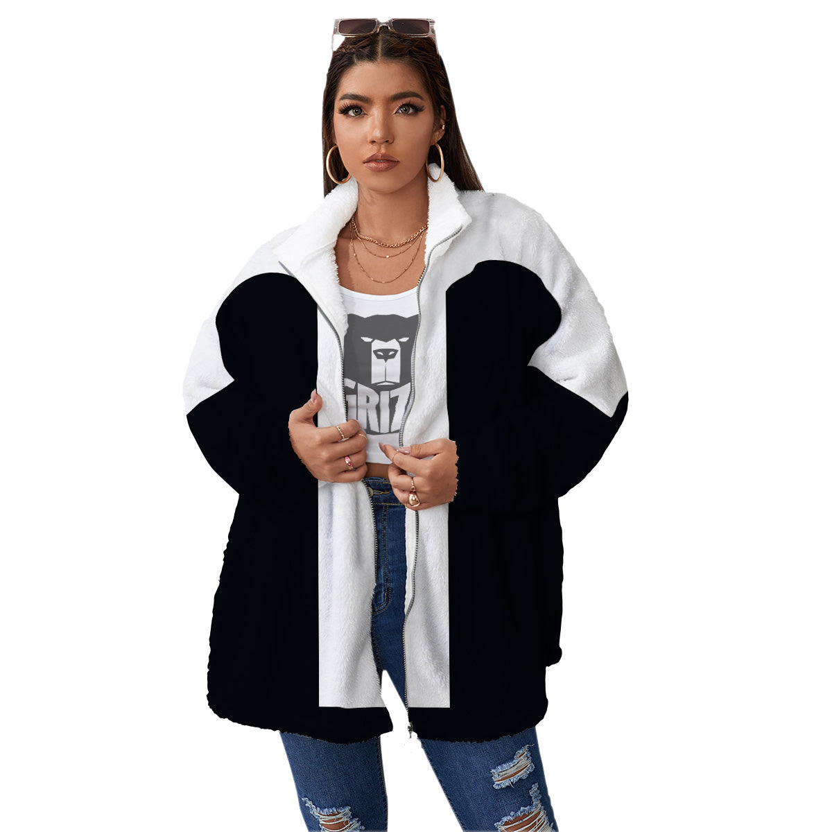 Aries Sign White And Black Print Women's Sherpa Jacket-grizzshop