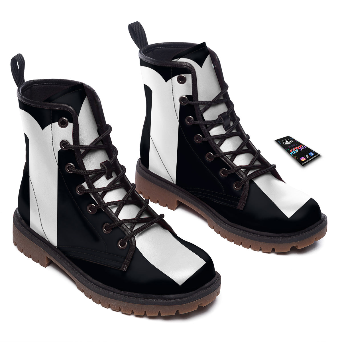 Aries Sign White And Black Print Work Boots-grizzshop