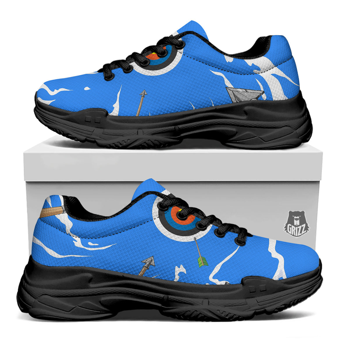 Arrows Are Casting At The Target Print Black Chunky Shoes-grizzshop