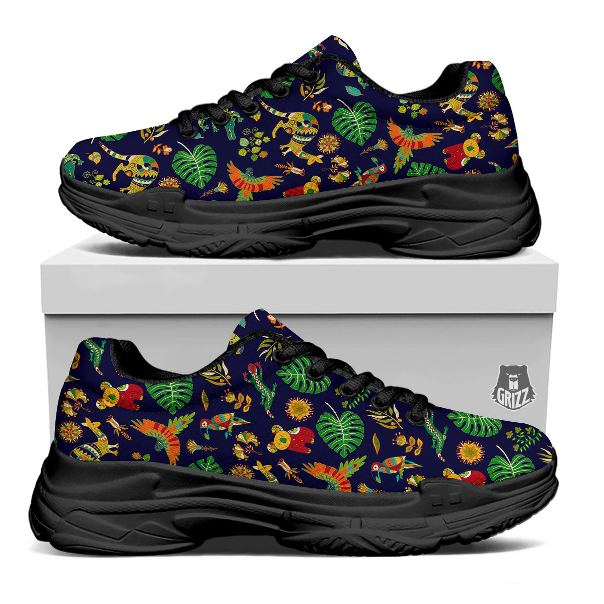 Art Australian Aboriginal Print Black Chunky Shoes-grizzshop