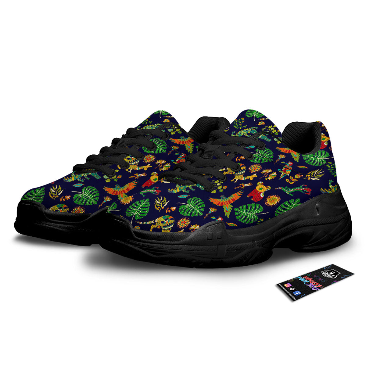 Art Australian Aboriginal Print Black Chunky Shoes-grizzshop