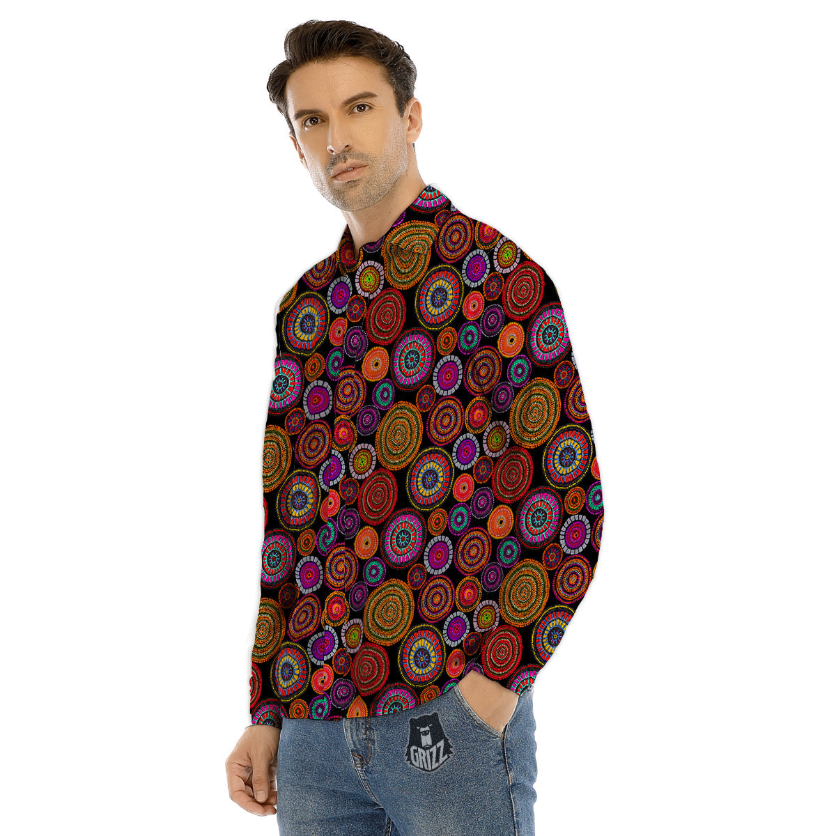 Art Australian Aboriginal Print Pattern Men's Dress Shirts-grizzshop