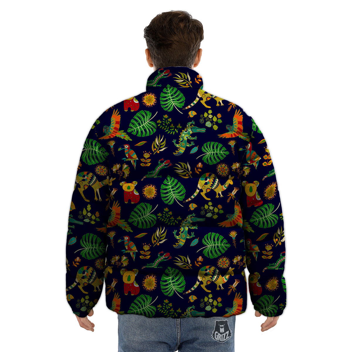 Art Australian Aboriginal Print Puffer Jacket-grizzshop