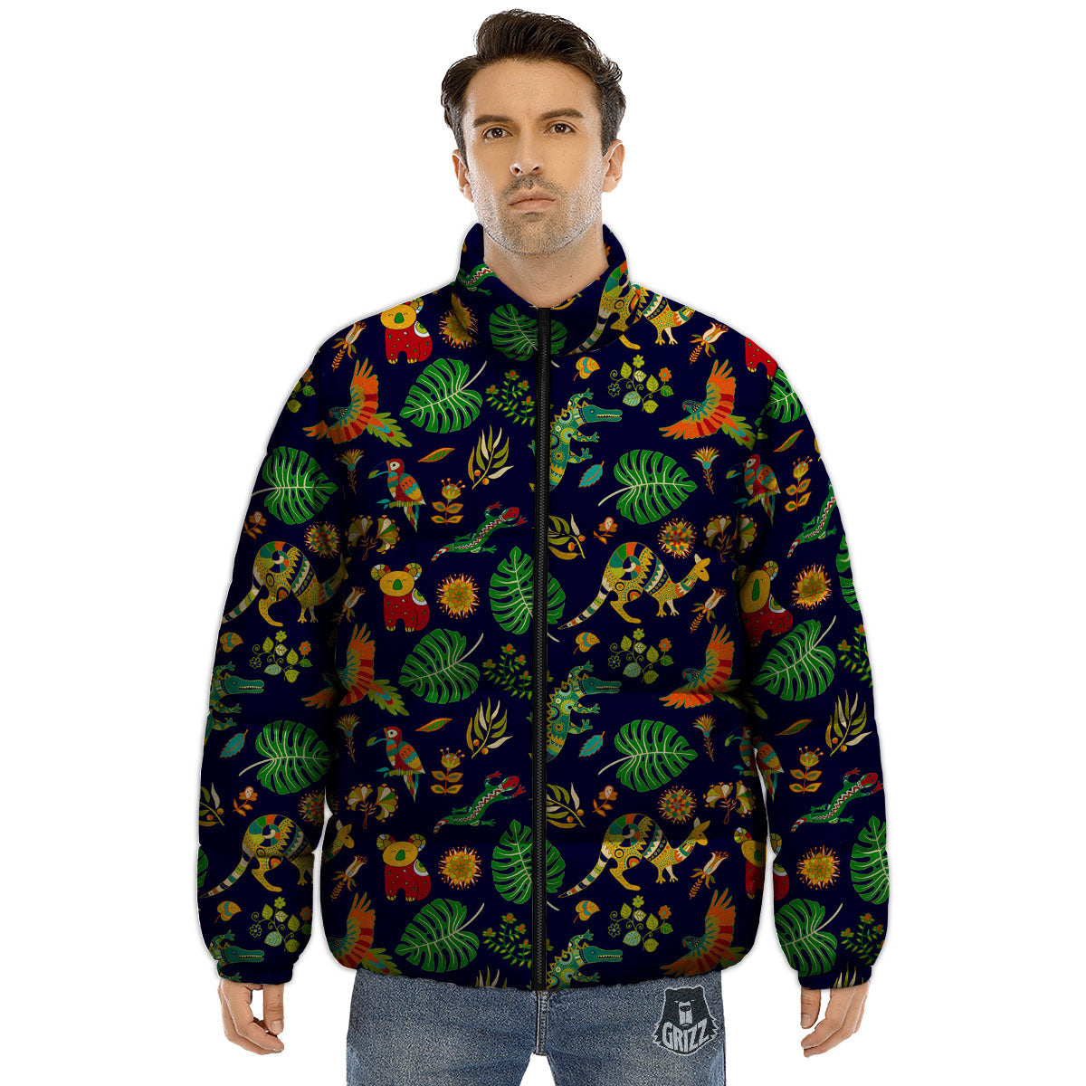 Art Australian Aboriginal Print Puffer Jacket-grizzshop