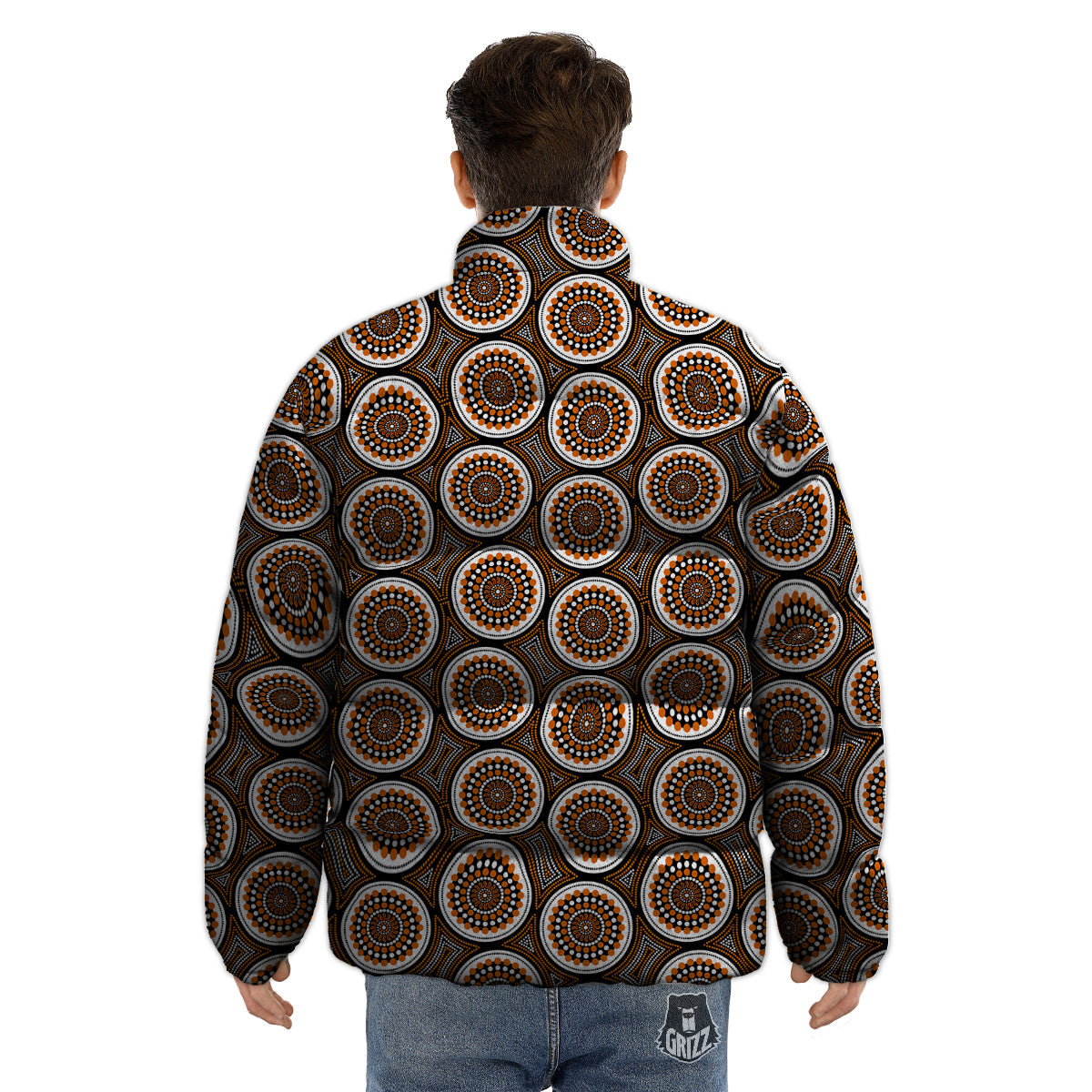 Art Dot Aboriginal Print Pattern Puffer Jacket-grizzshop