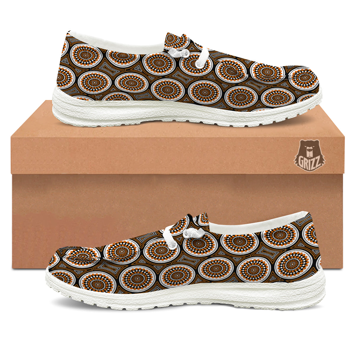Art Dot Aboriginal Print Pattern White Loafers-grizzshop