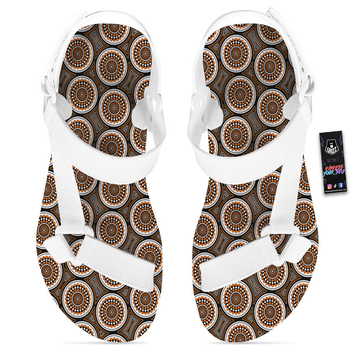 Art Dot Aboriginal Print Pattern White Open Toe Sandals-grizzshop
