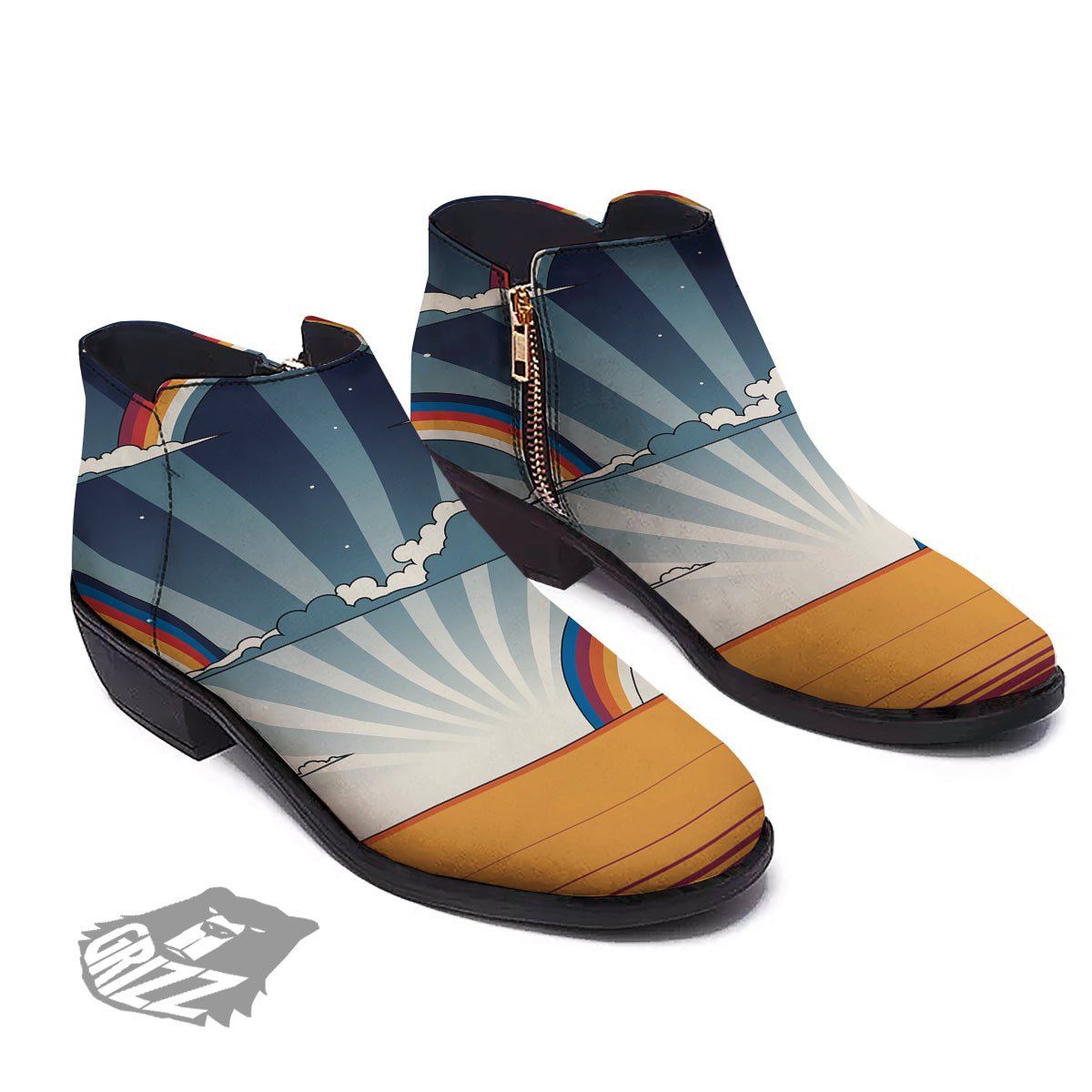 Art Style Hippie 1960s Print Ankle Boots-grizzshop
