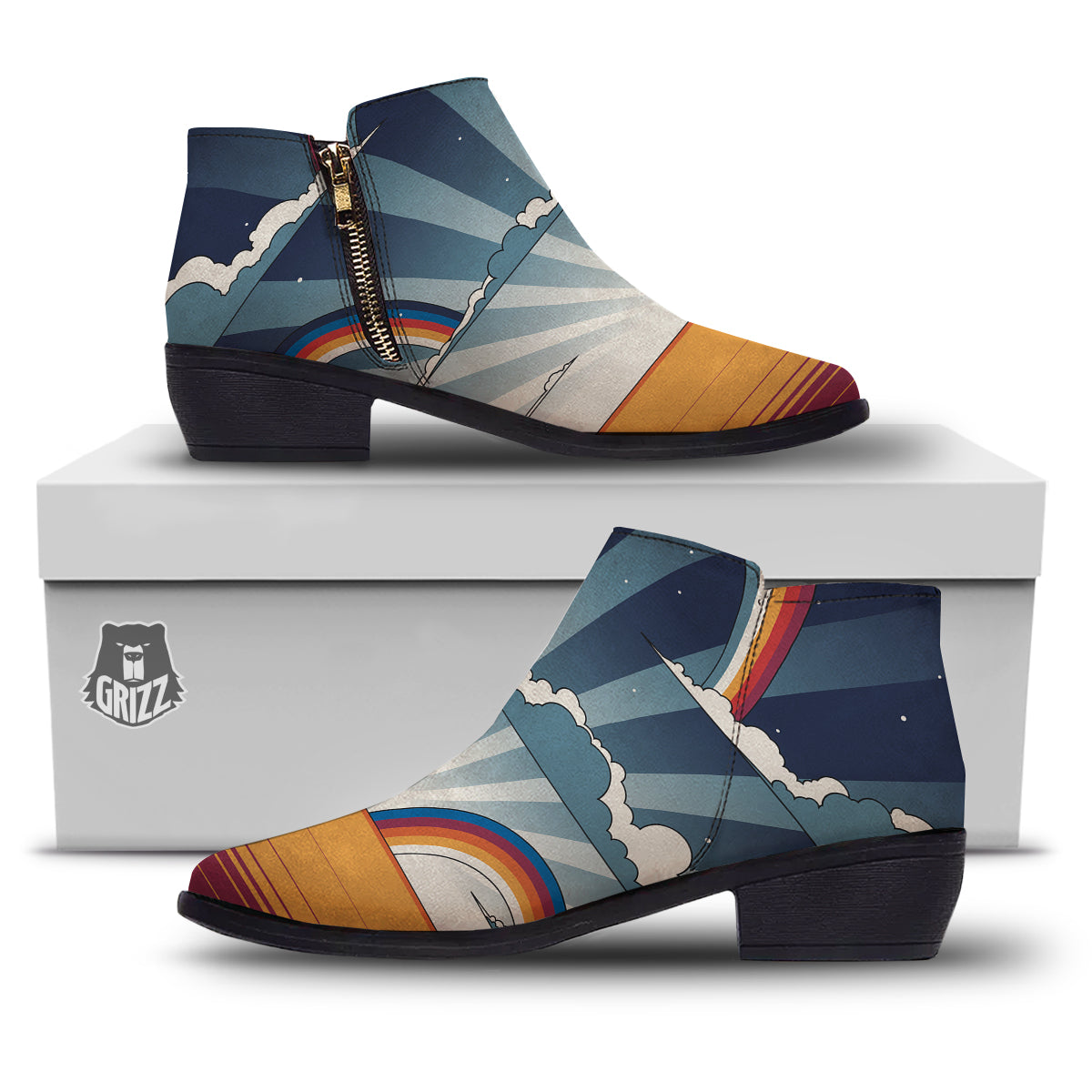 Art Style Hippie 1960s Print Ankle Boots-grizzshop