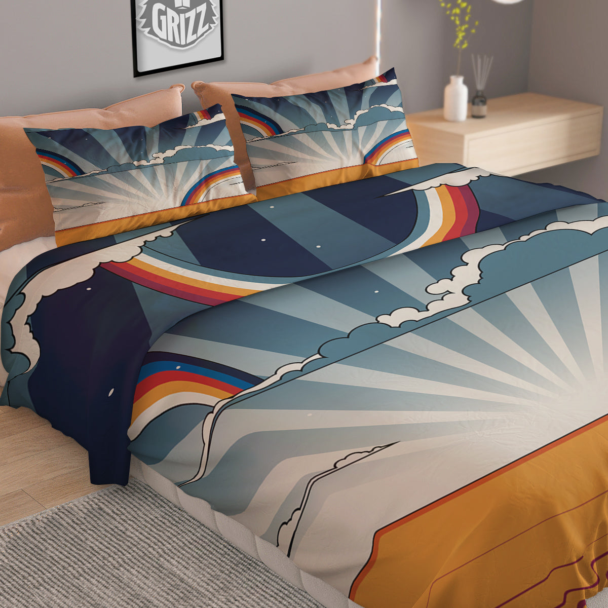 Art Style Hippie 1960s Print Duvet Cover Bedding Set