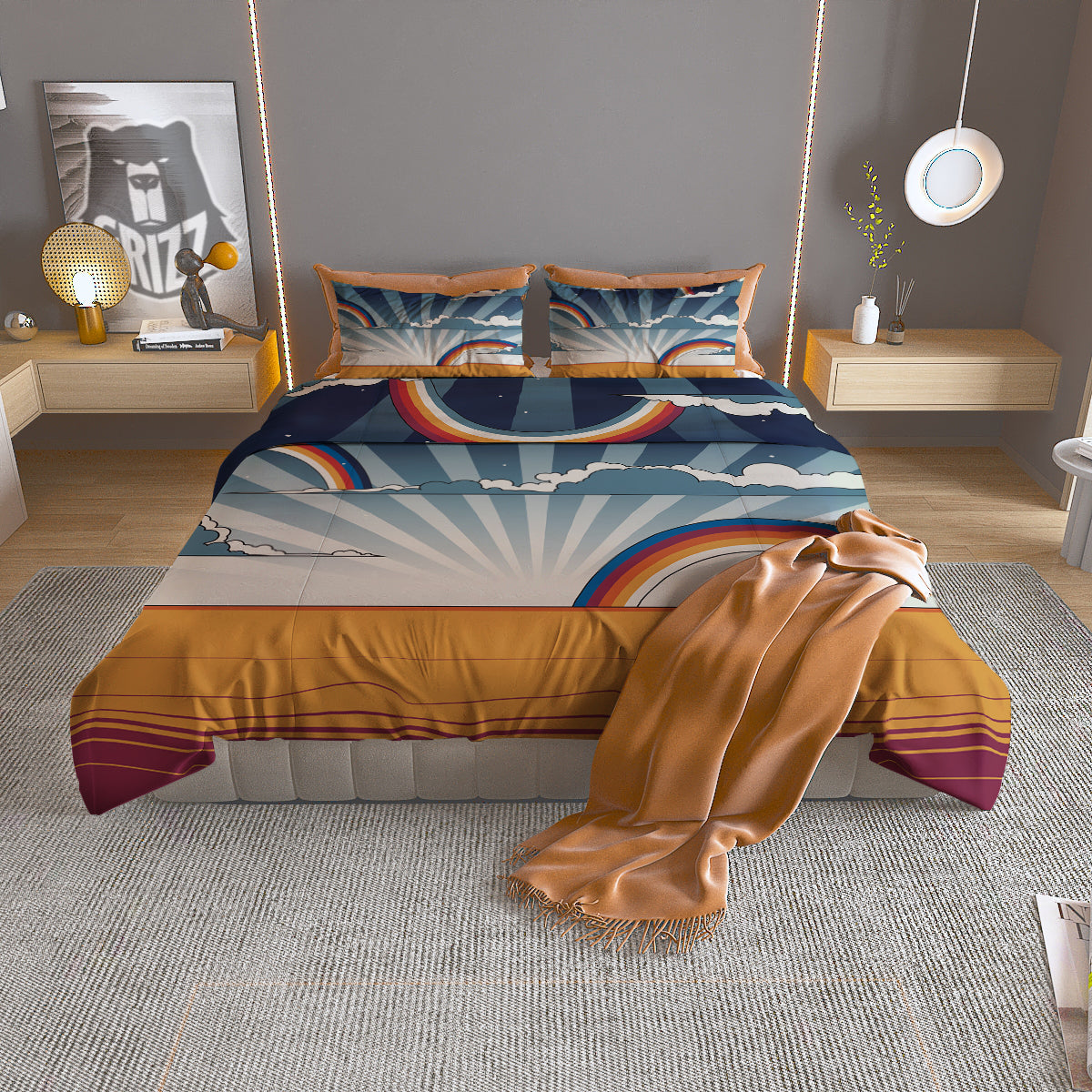 Art Style Hippie 1960s Print Duvet Cover Bedding Set