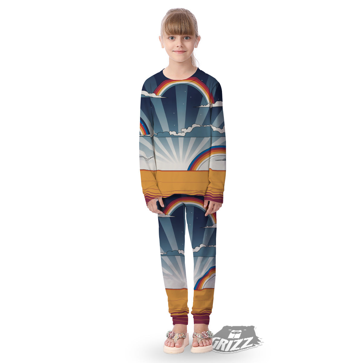 Art Style Hippie 1960s Print Kid's Pajamas-grizzshop