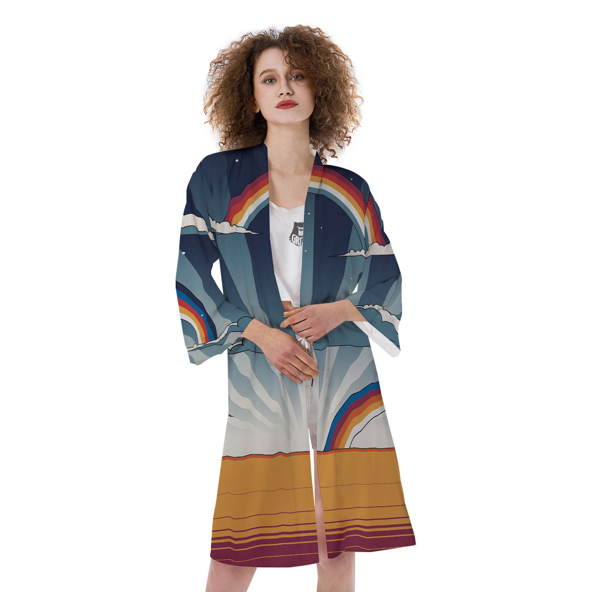 Art Style Hippie 1960s Print Kimono-grizzshop