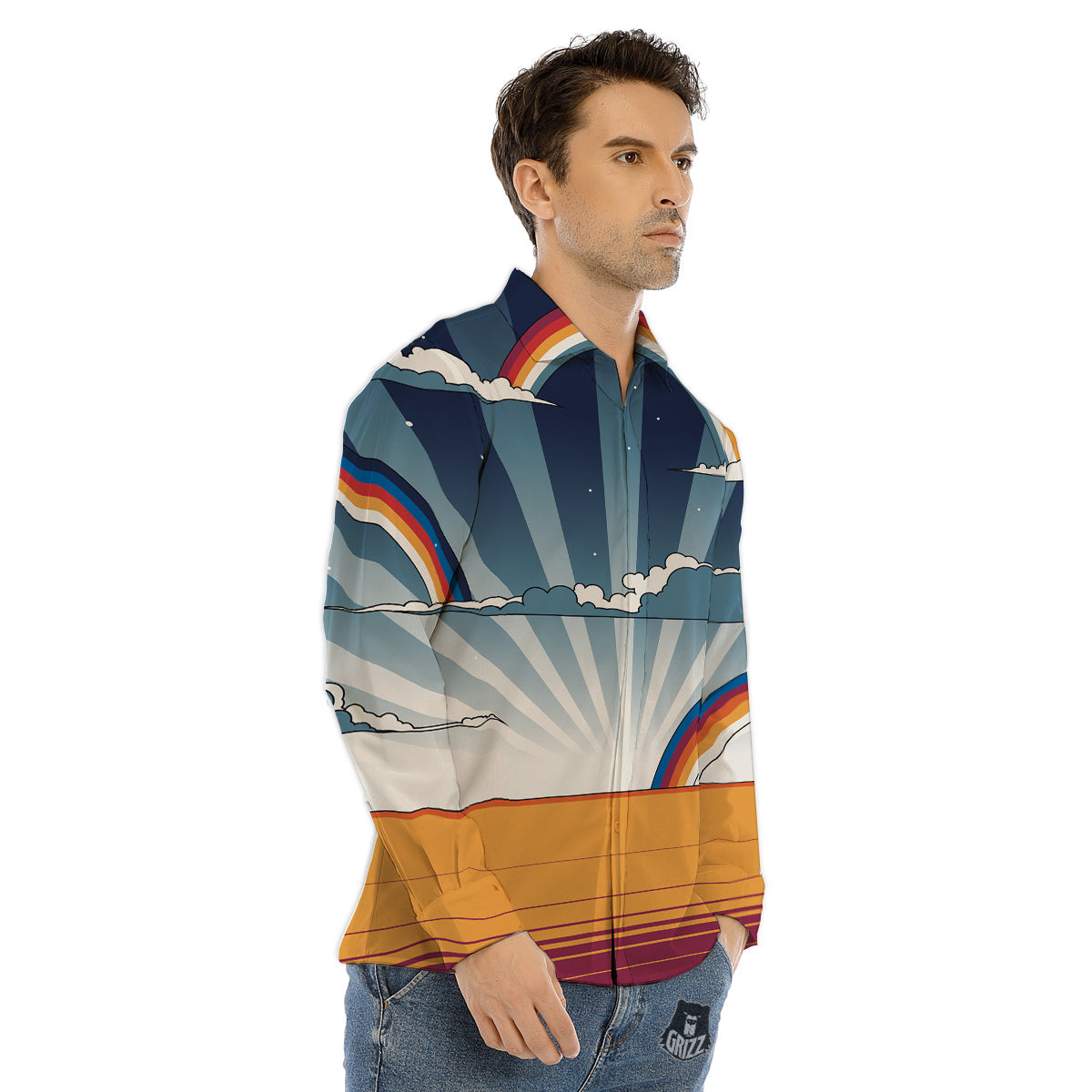 Art Style Hippie 1960s Print Men's Dress Shirts-grizzshop