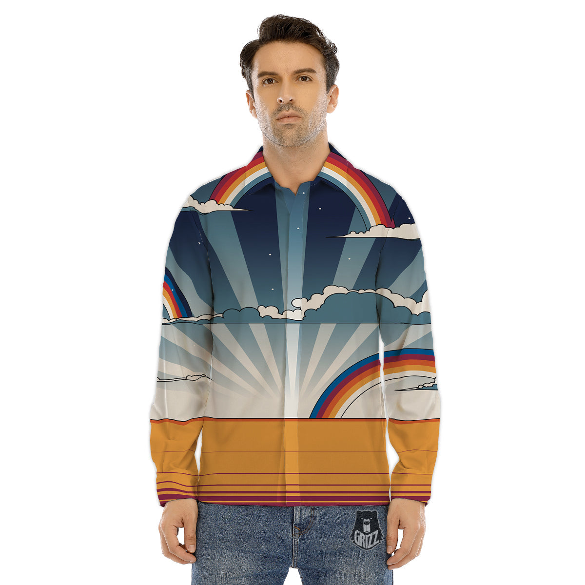 Art Style Hippie 1960s Print Men's Dress Shirts-grizzshop