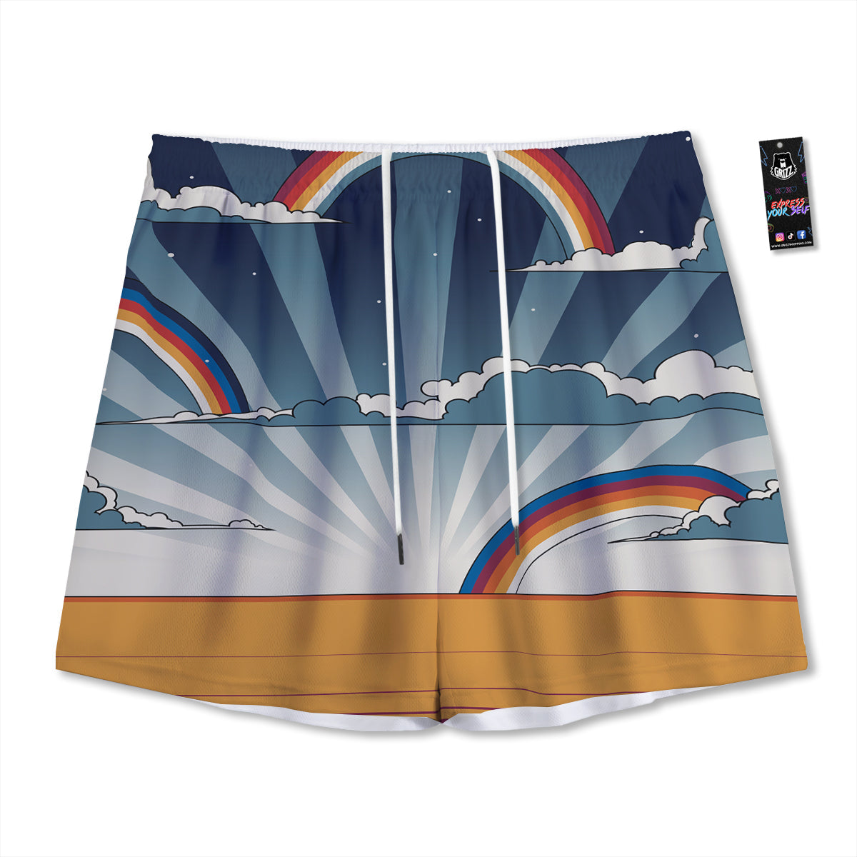 Bull Skull Geometric Print Mesh Shorts