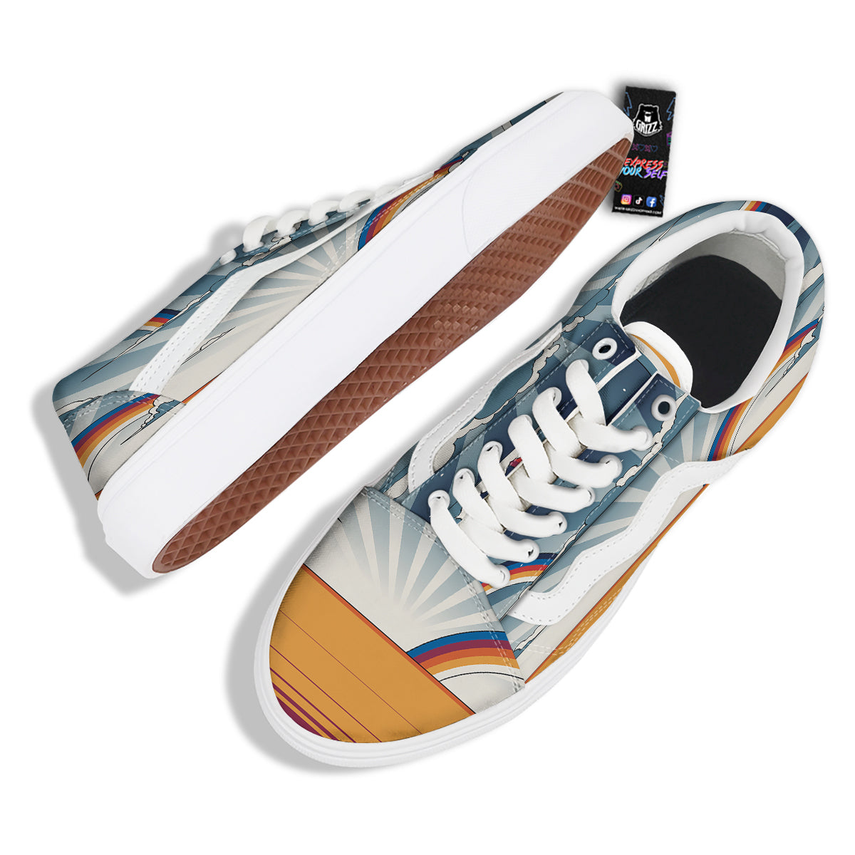 Art Style Hippie 1960s Print Skate Shoes-grizzshop