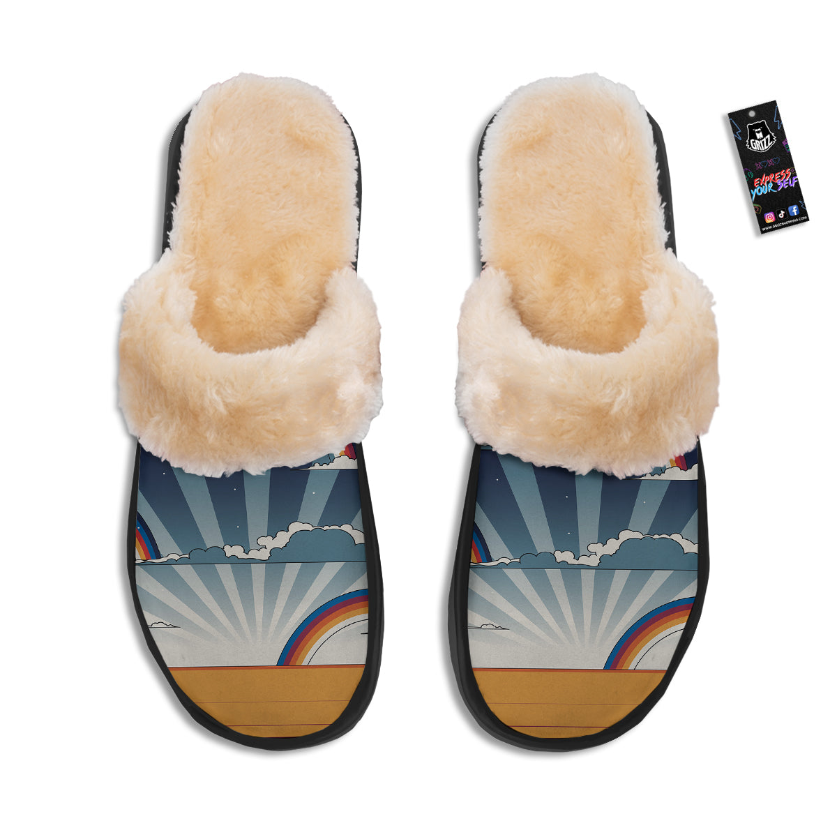 Art Style Hippie 1960s Print Slippers-grizzshop