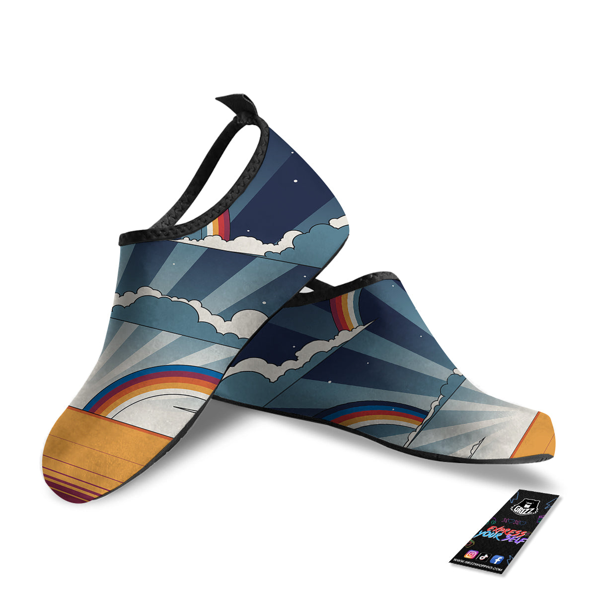 Art Style Hippie 1960s Print Water Shoes-grizzshop