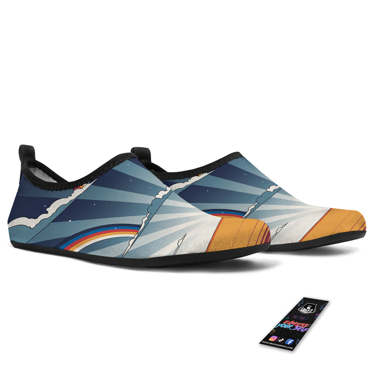 Art Style Hippie 1960s Print Water Shoes-grizzshop