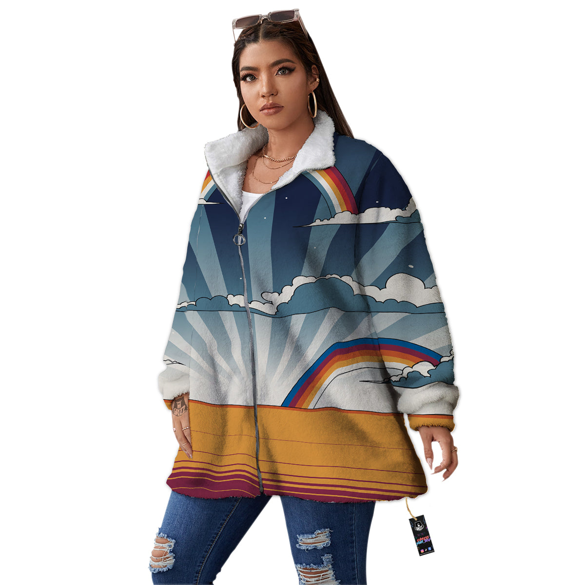 Art Style Hippie 1960s Print Women's Sherpa Jacket-grizzshop
