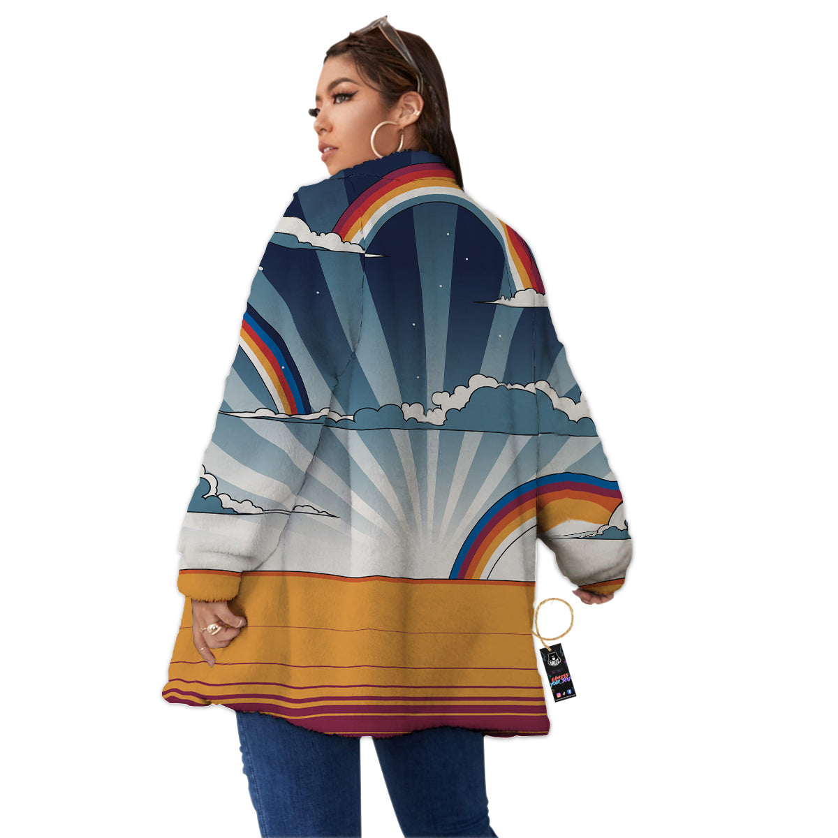 Art Style Hippie 1960s Print Women's Sherpa Jacket-grizzshop