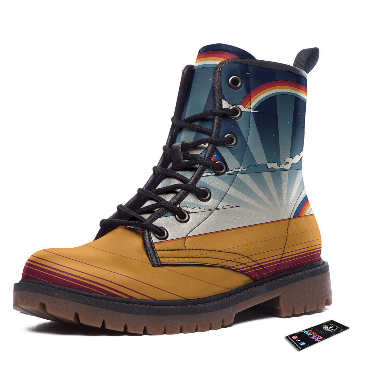 Art Style Hippie 1960s Print Work Boots-grizzshop