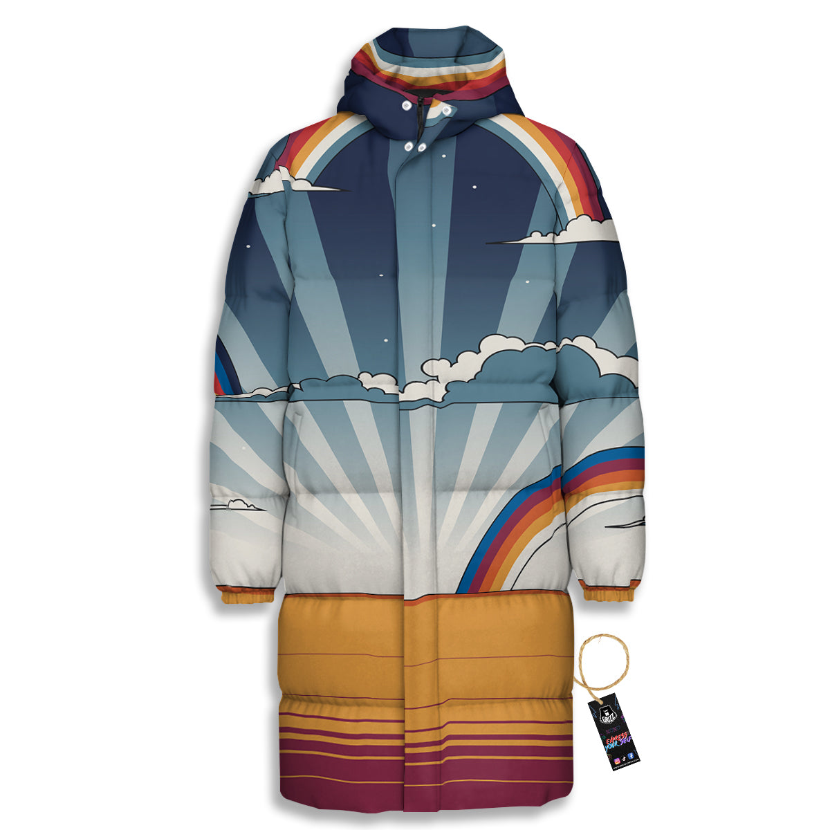 Art Style Hippie 1960s Print Long Down Jacket