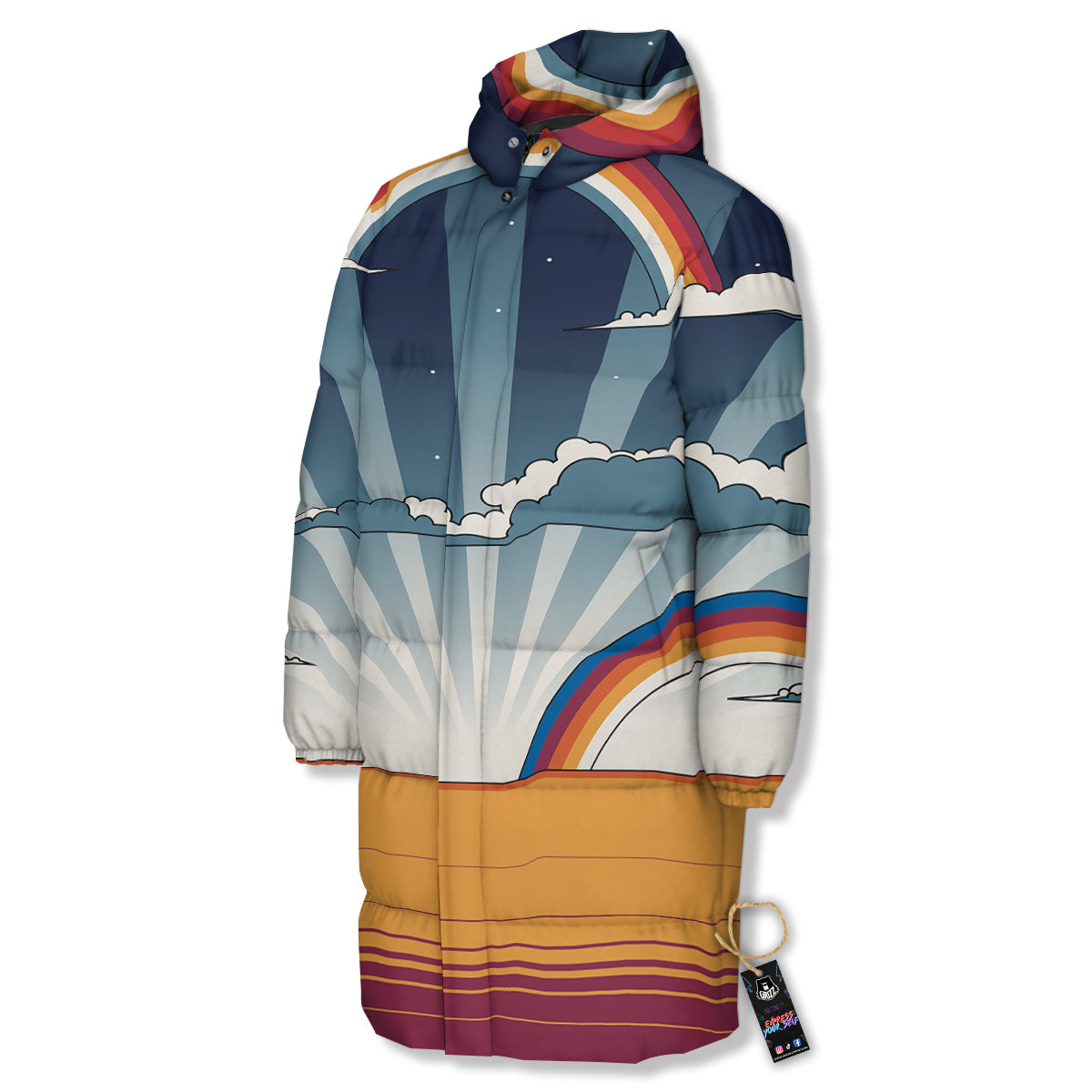 Art Style Hippie 1960s Print Long Down Jacket
