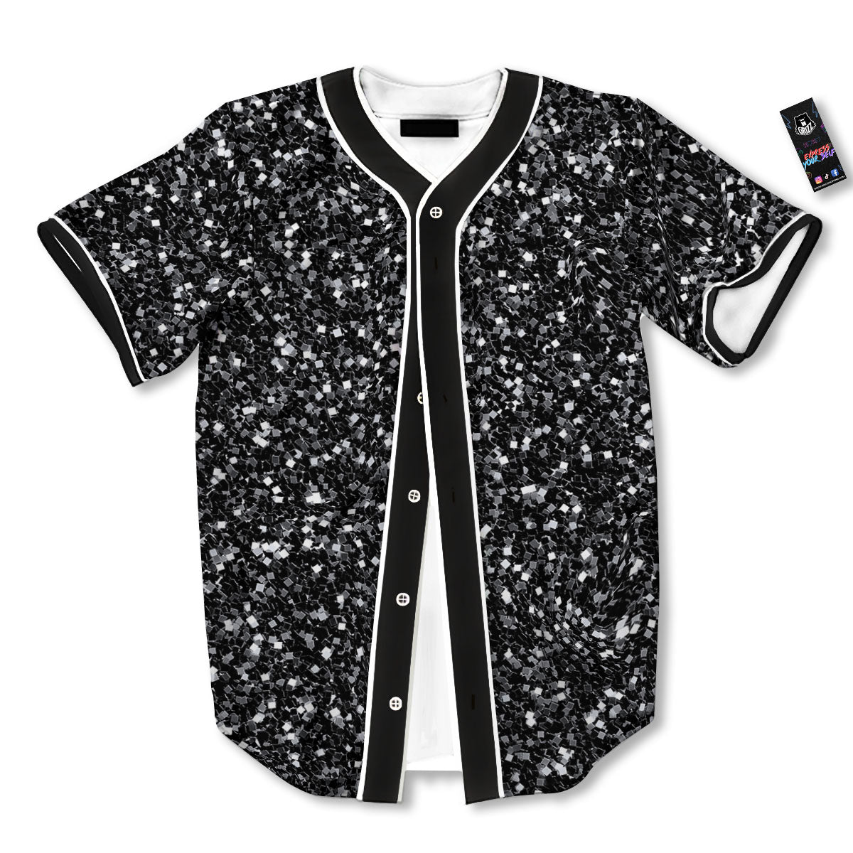 Artwork Black Glitter Print Baseball Jersey-grizzshop