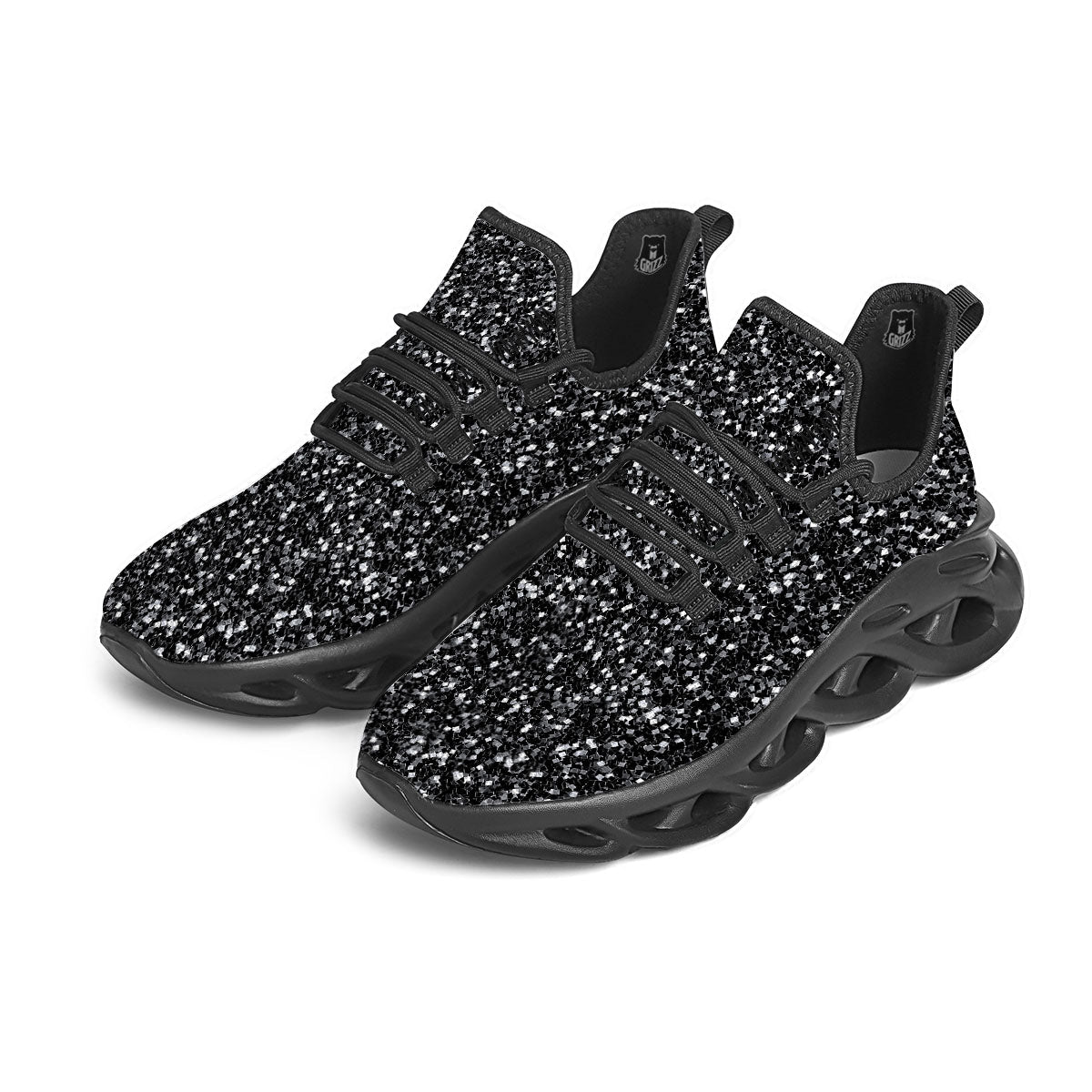 Artwork Black Glitter Print Black Running Shoes-grizzshop