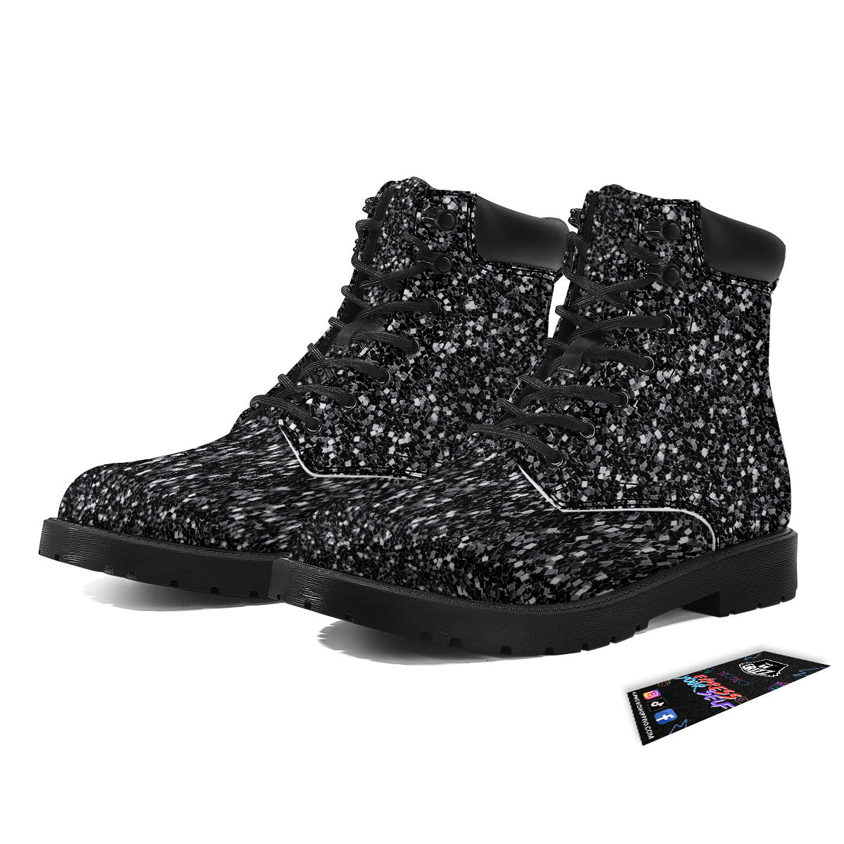 Artwork Black Glitter Print Boots-grizzshop