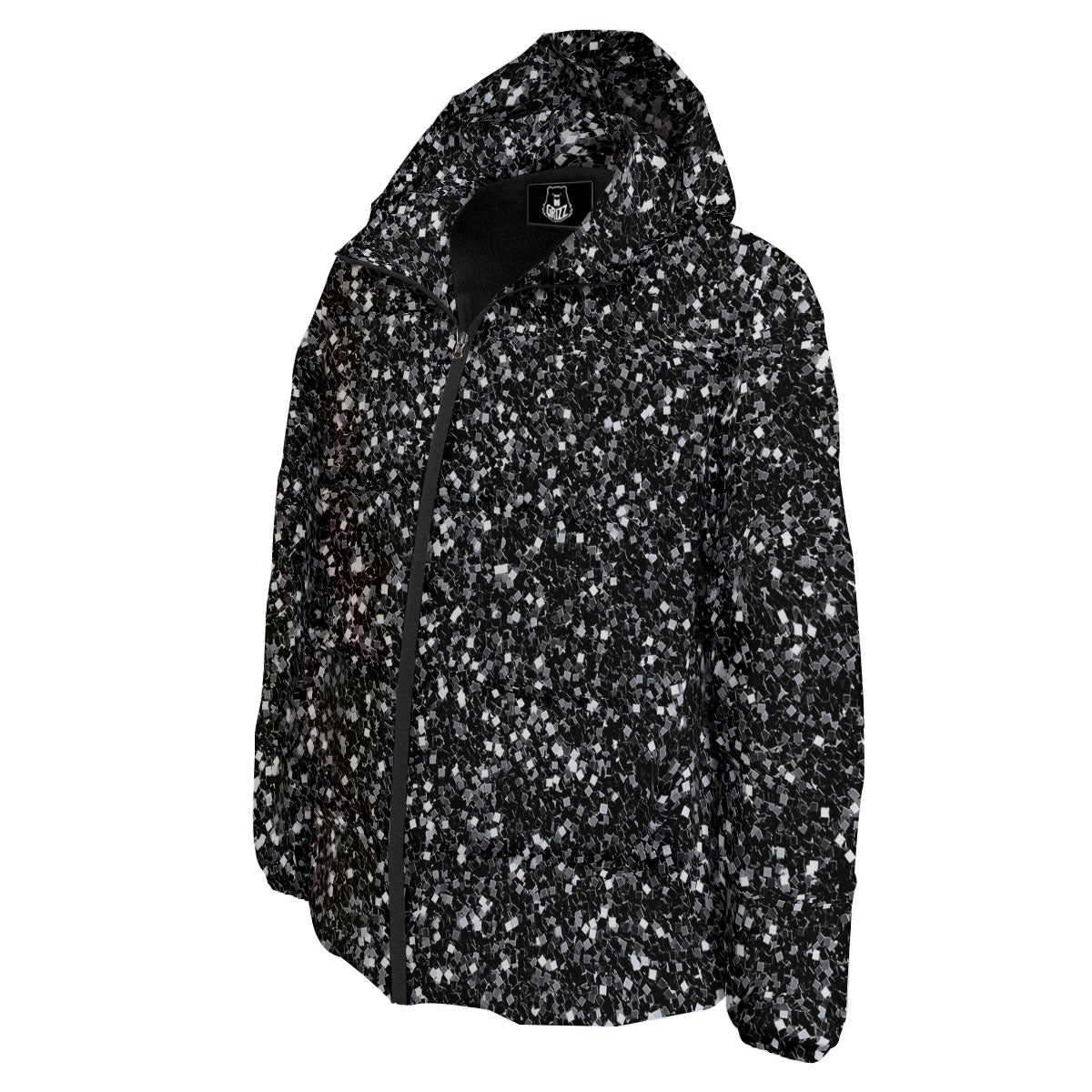 Artwork Black Glitter Print Down Jacket-grizzshop