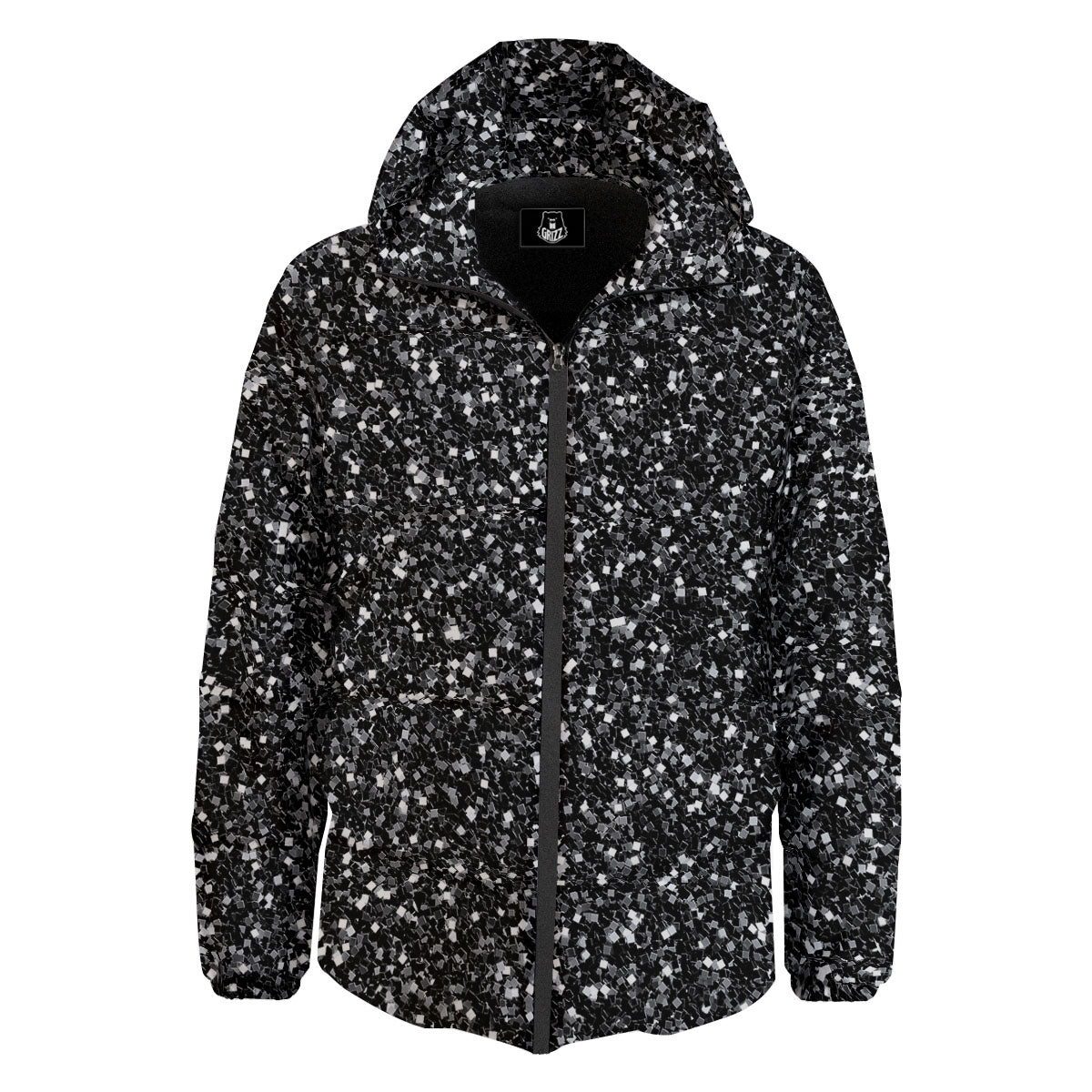 Artwork Black Glitter Print Down Jacket-grizzshop