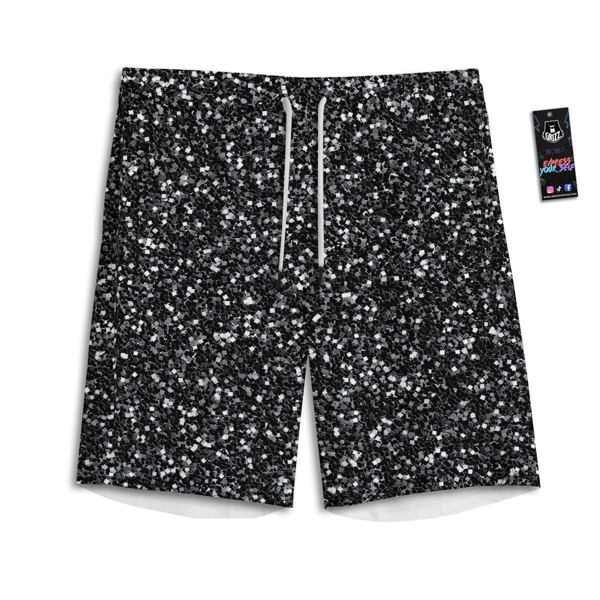 Artwork Black Glitter Print Men's Athletic Shorts