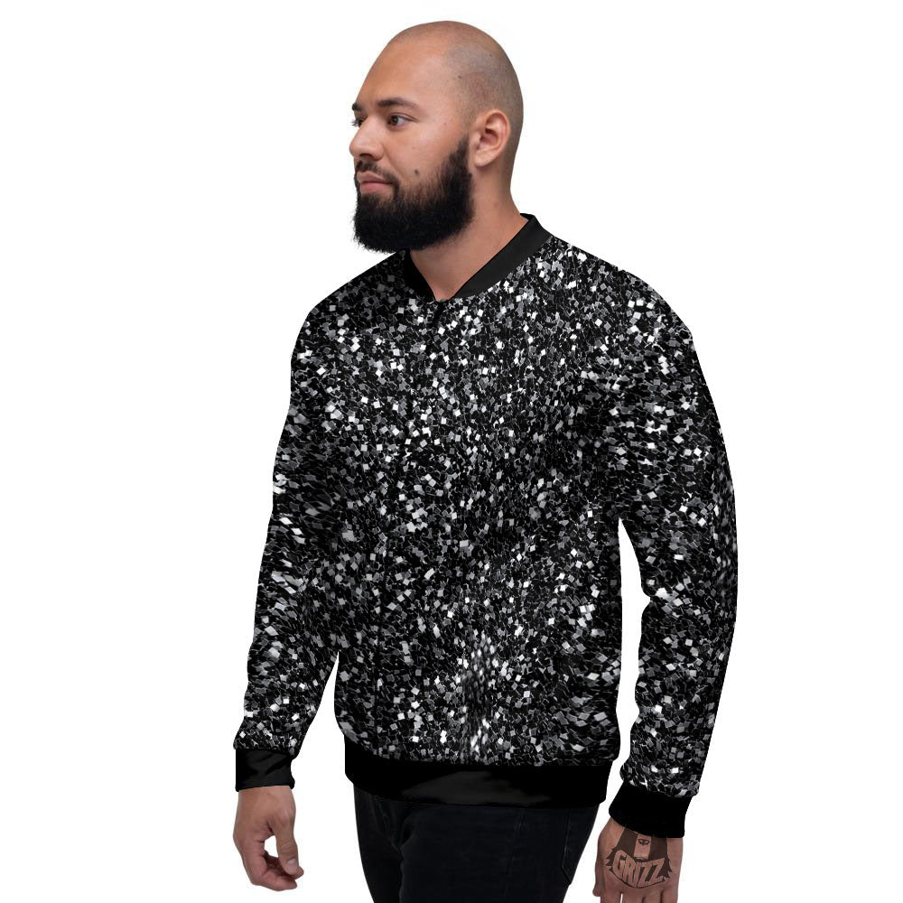 Artwork Black Glitter Print Men's Bomber Jacket-grizzshop