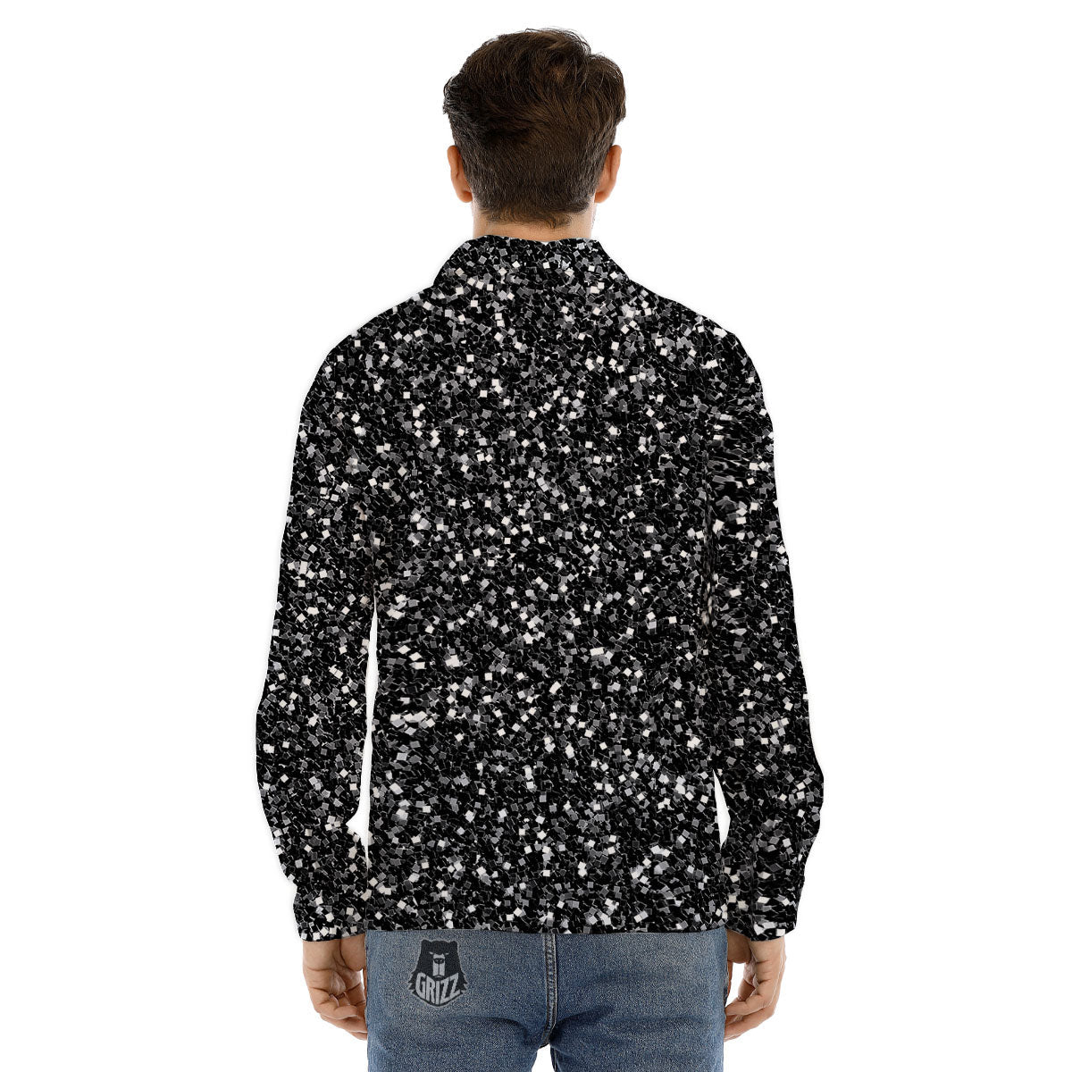 Artwork Black Glitter Print Men's Dress Shirts-grizzshop