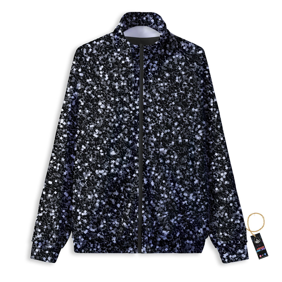 Artwork Black Glitter Print Track Jacket-grizzshop