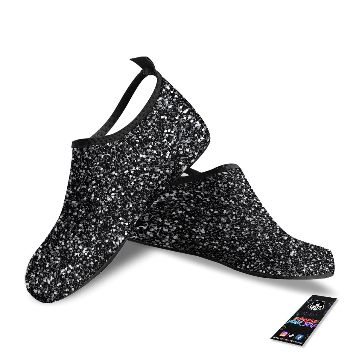 Artwork Black Glitter Print Water Shoes-grizzshop