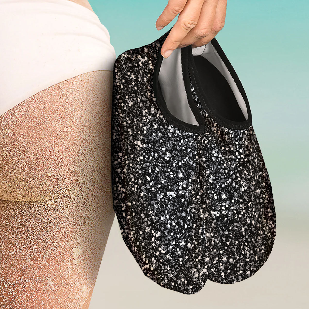 Artwork Black Glitter Print Water Shoes-grizzshop