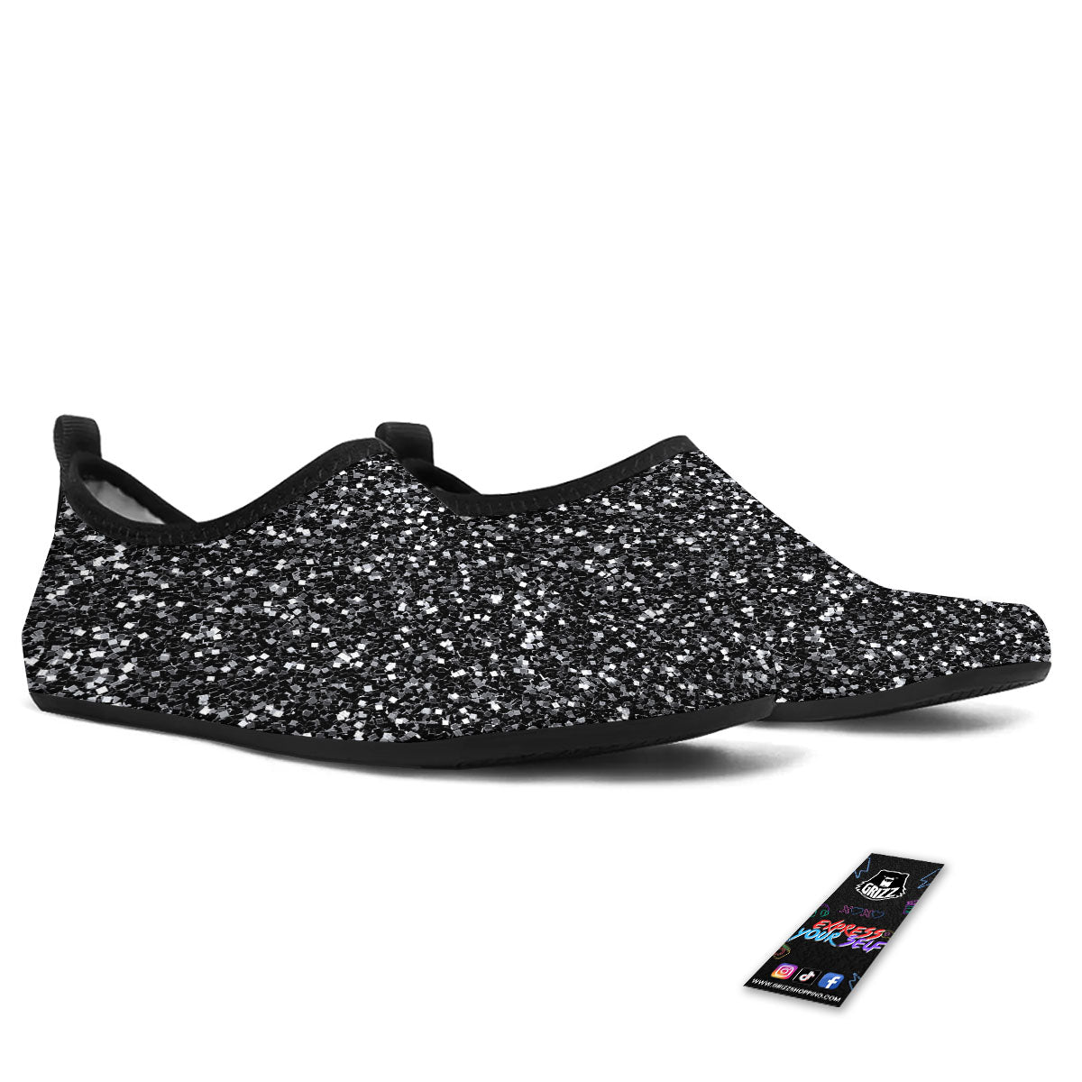 Artwork Black Glitter Print Water Shoes-grizzshop