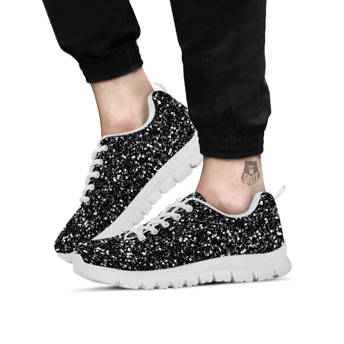 Artwork Black Glitter Print White Sneaker-grizzshop
