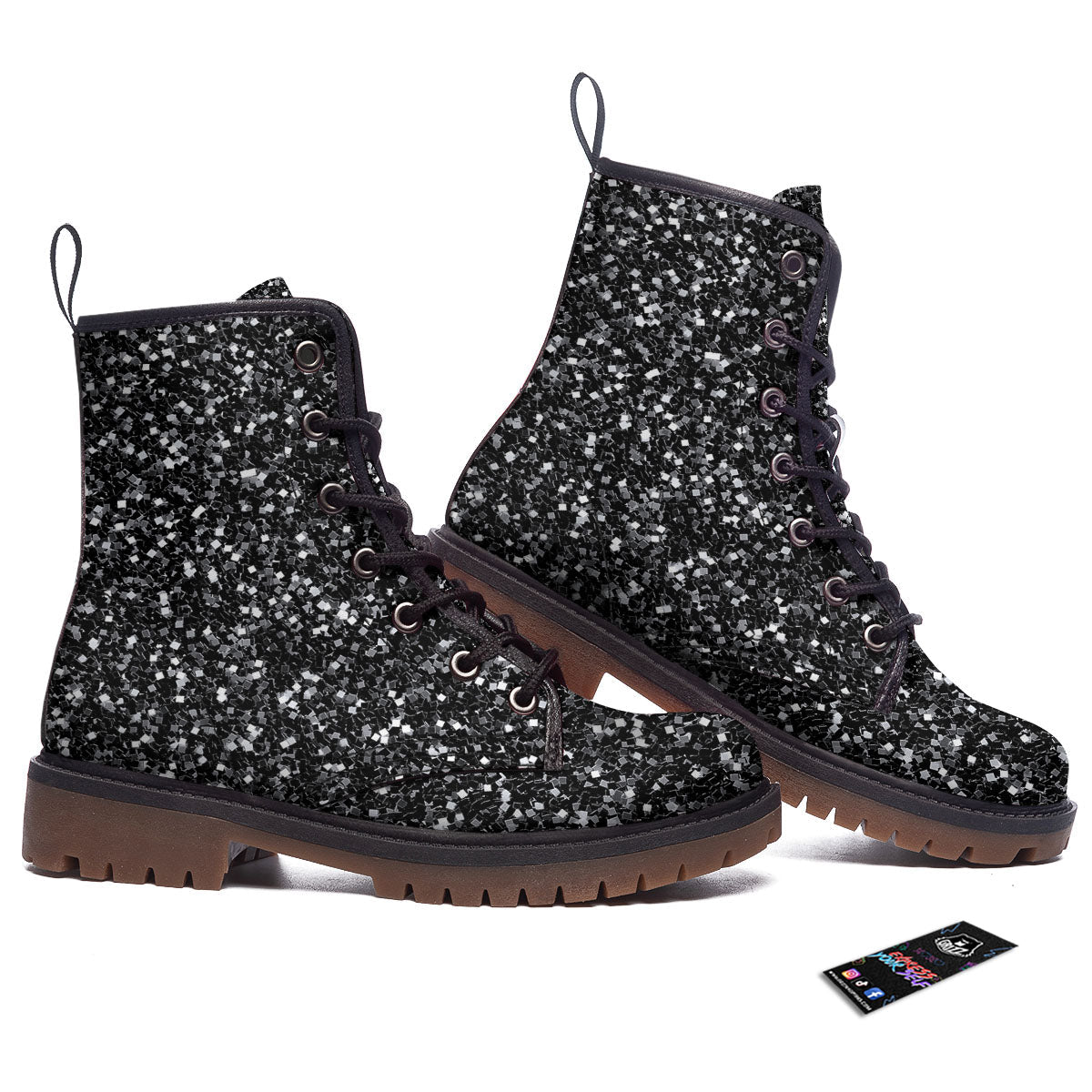 Artwork Black Glitter Print Work Boots-grizzshop