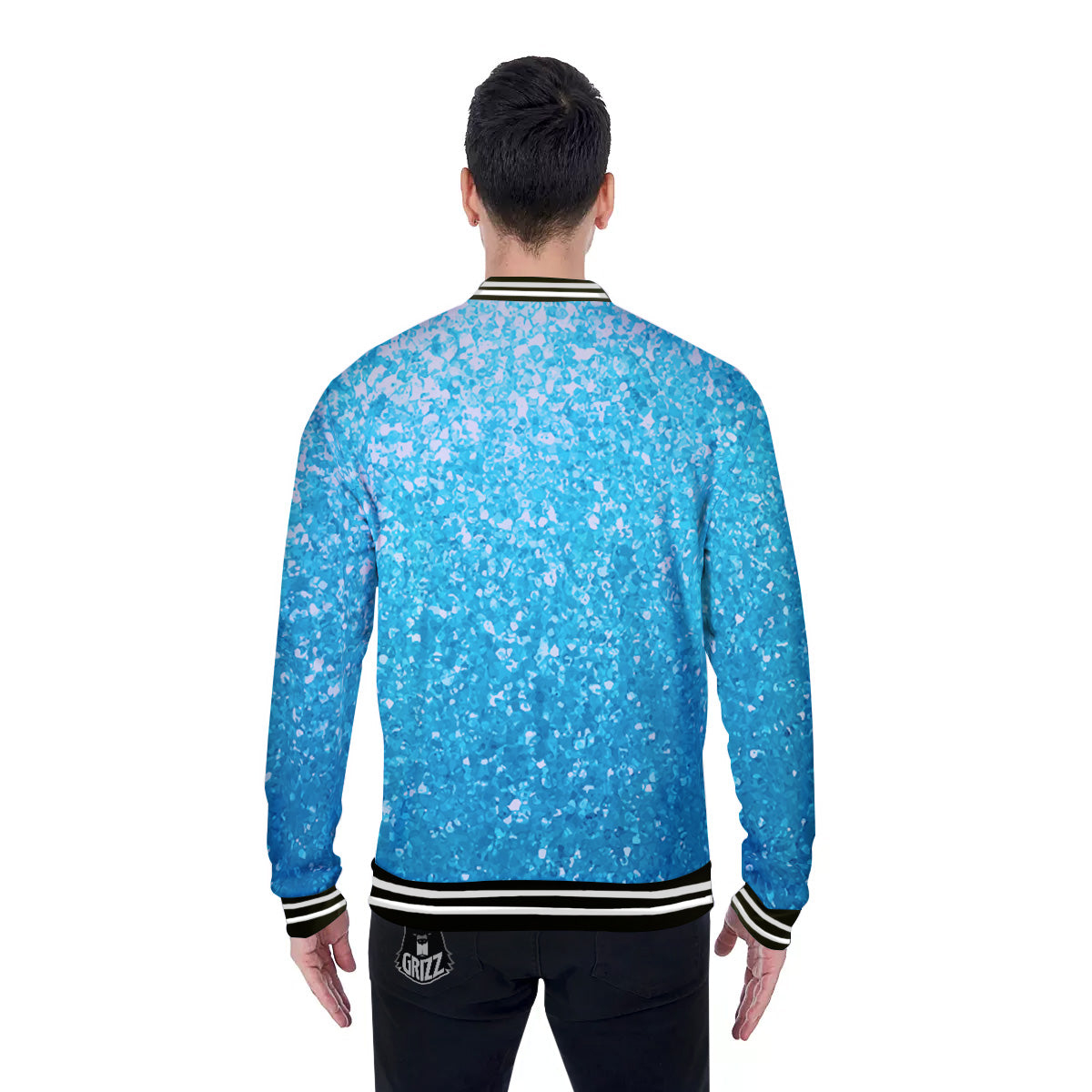 Artwork Blue Glitter Print Baseball Jacket-grizzshop