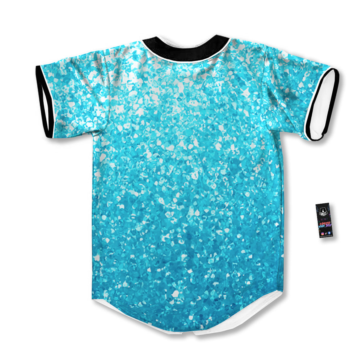 Artwork Blue Glitter Print Baseball Jersey-grizzshop