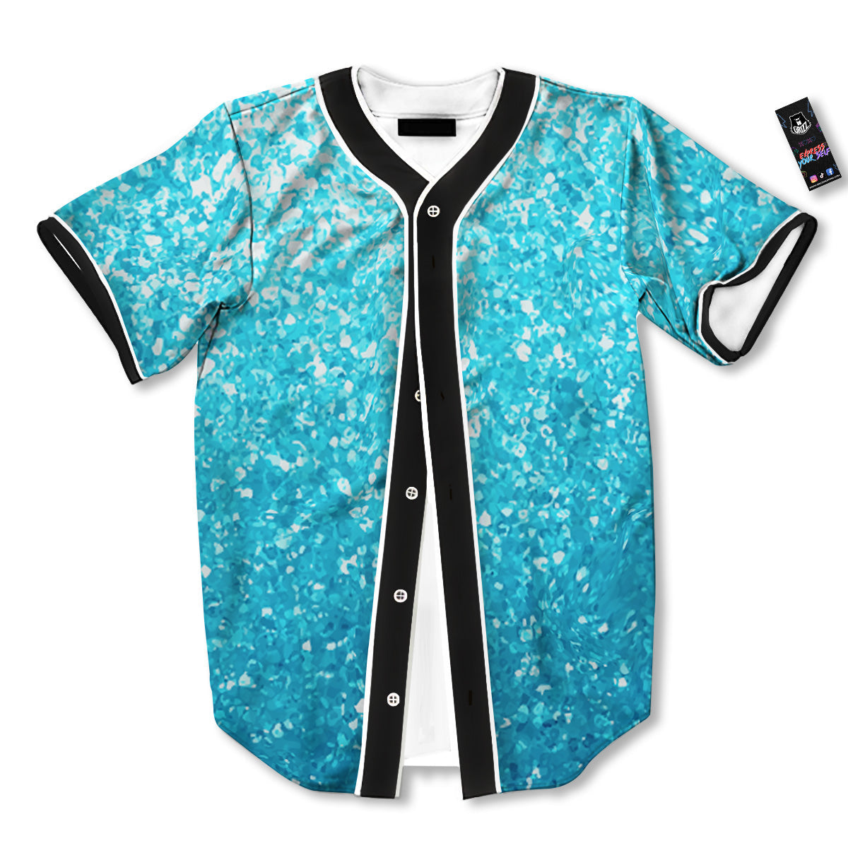 Artwork Blue Glitter Print Baseball Jersey-grizzshop