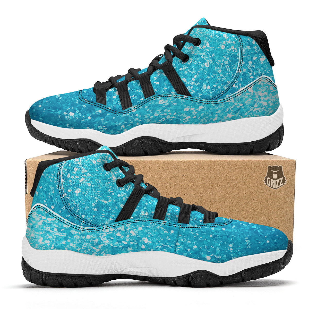 Artwork Blue Glitter Print Black Bball Shoes-grizzshop
