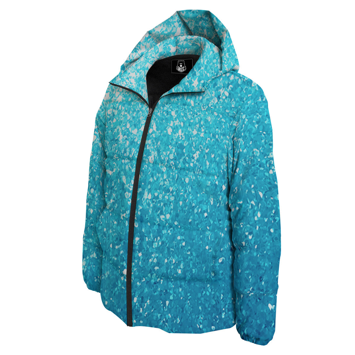 Artwork Blue Glitter Print Down Jacket-grizzshop