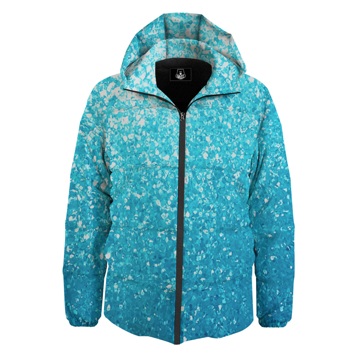 Artwork Blue Glitter Print Down Jacket-grizzshop